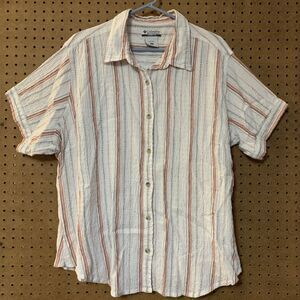 Columbia Stripe Shirt Button Front Outdoor 3X Collar Pastel Textured Womens